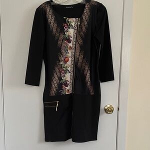 Black Dress with Floral and Leopard Print